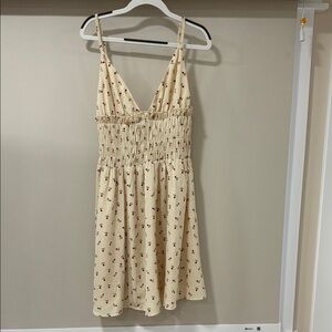 Princess Polly Cream Floral Shirred Waist Spaghetti Strap Dress